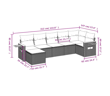 vidaXL sofas&aelig;t til haven 7 dele med hynder polyrattan beige