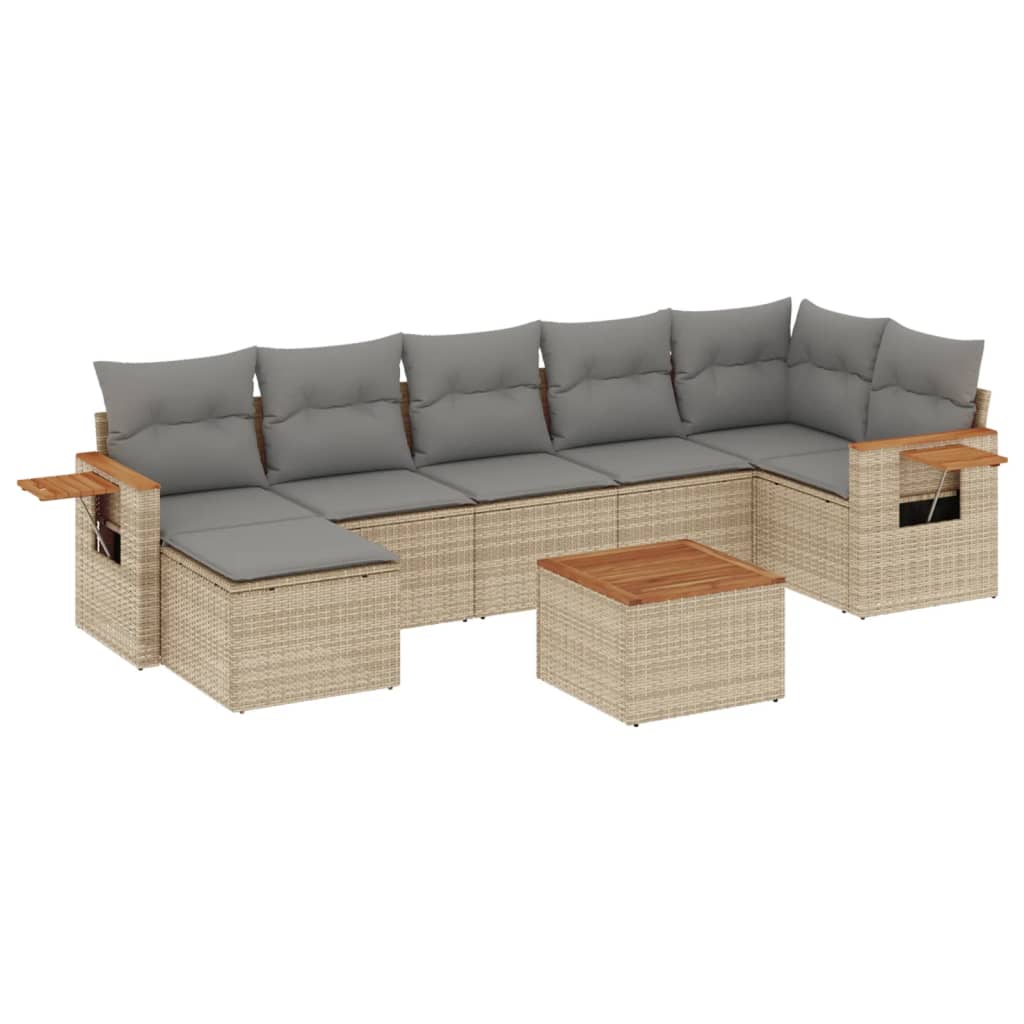 Thumbnail - vidaXL 8-tlg. Garten-Sofagarnitur mit Kissen Beige Poly Rattan
