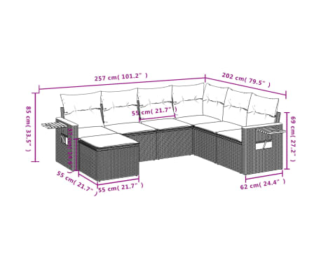 vidaXL Set Divani da Giardino 7 pz con Cuscini Beige in Polyrattan