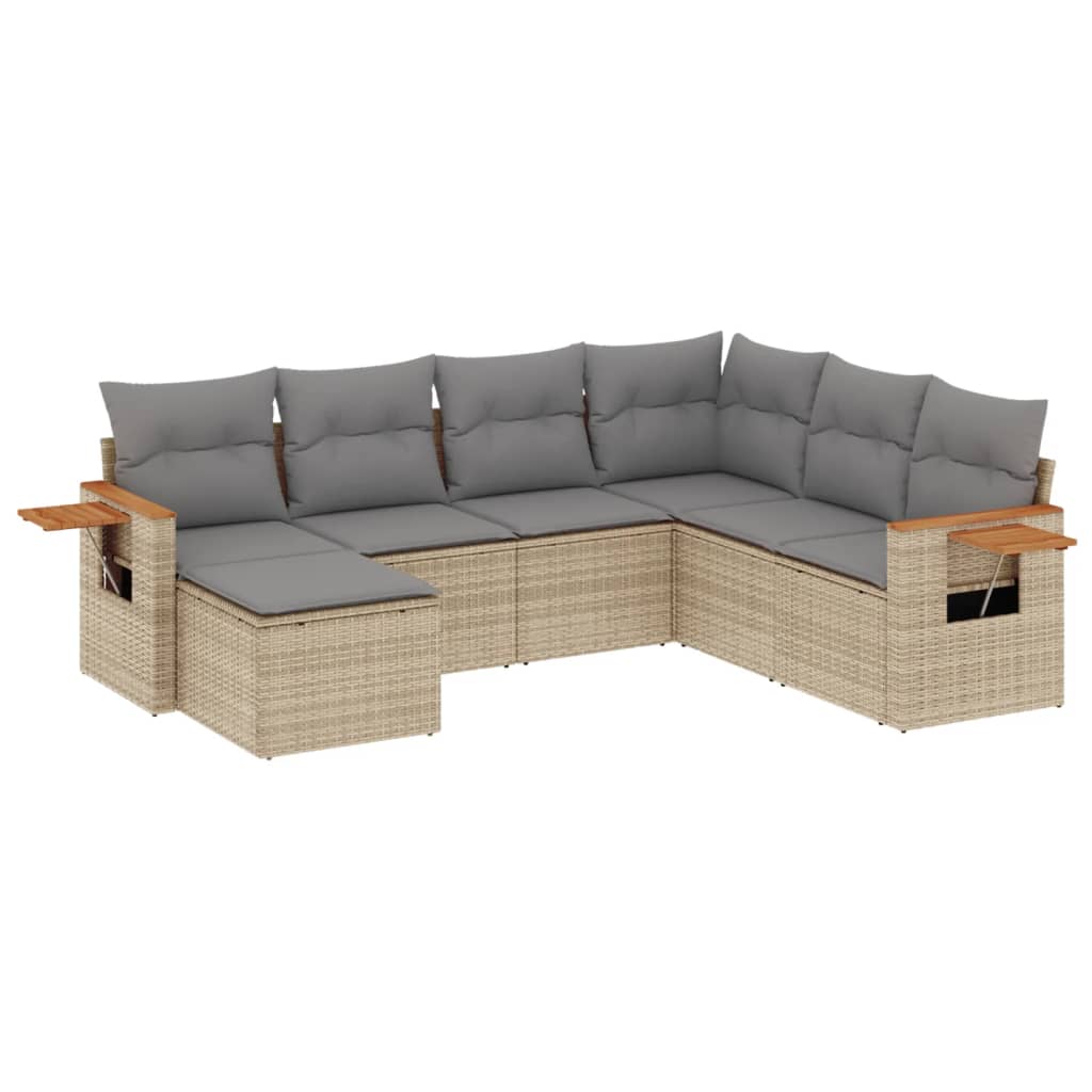 Thumbnail - vidaXL 7-tlg. Garten-Sofagarnitur mit Kissen Beige Poly Rattan