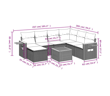 vidaXL 8 pcs conjunto de sofás p/ jardim com almofadões vime PE bege