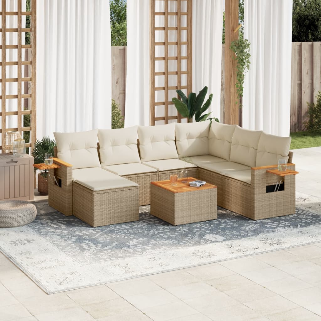 vidaXL 8-tlg. Garten-Sofagarnitur mit Kissen Beige Poly Rattan