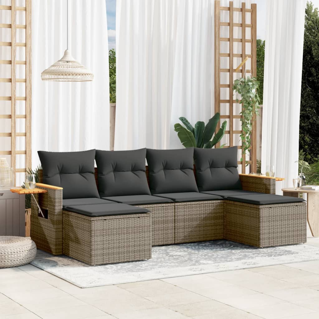 vidaXL 6-tlg. Garten-Sofagarnitur mit Kissen Grau Poly Rattan