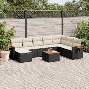 Vrtna sedežna garnitura 9-delna z blazinami črn poli ratan