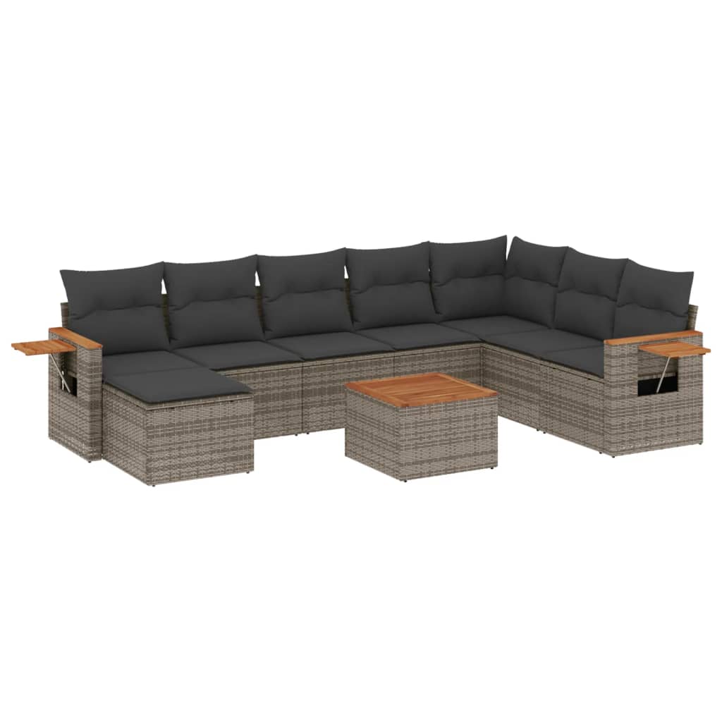 Thumbnail - vidaXL 9-tlg. Garten-Sofagarnitur mit Kissen Grau Poly Rattan