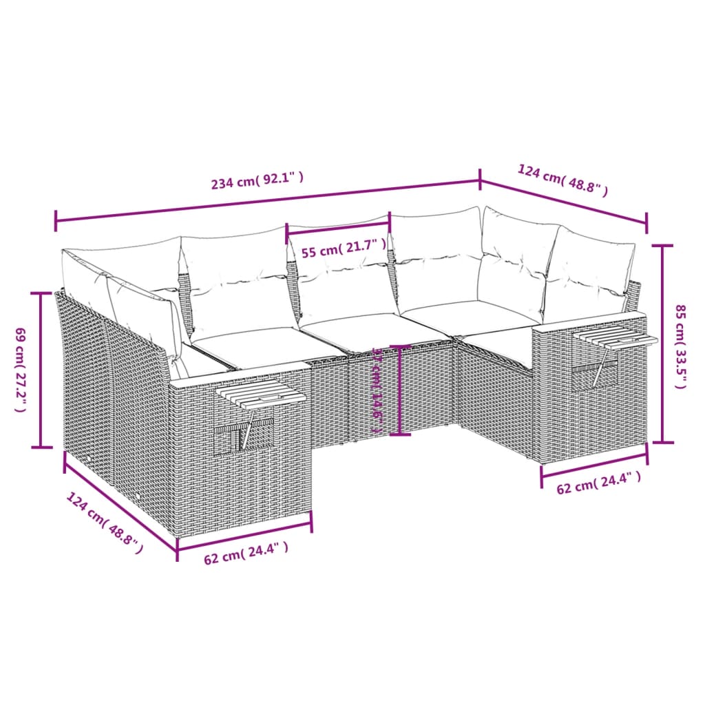 vidaXL Set mobilier de grădină cu perne, 6 piese, negru, poliratan