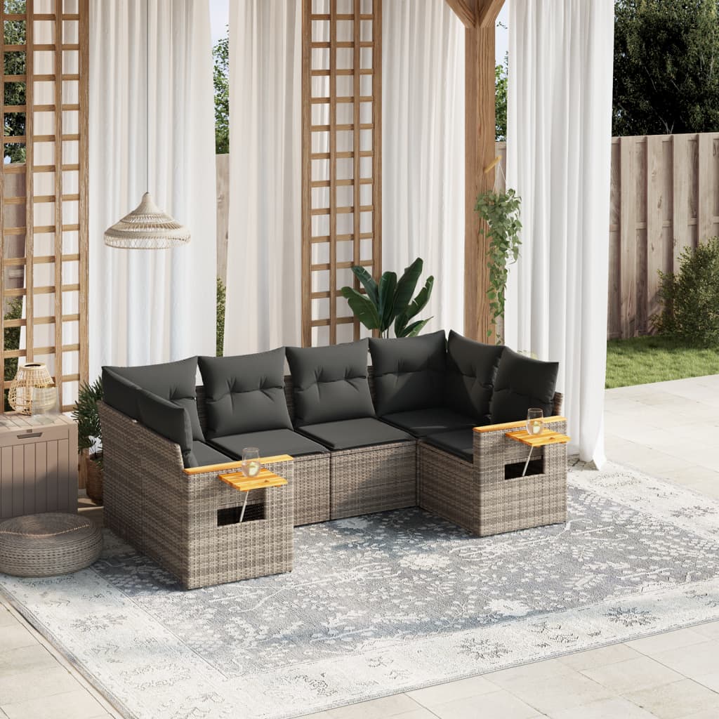 vidaXL 6-tlg. Garten-Sofagarnitur mit Kissen Grau Poly Rattan