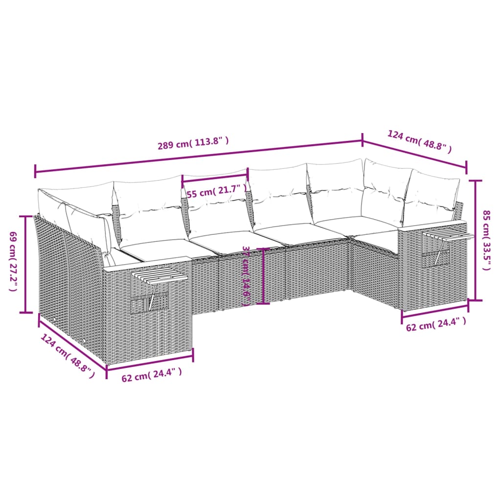 vidaXL 7-delige Loungeset met kussens poly rattan beige afbeelding