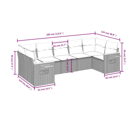 vidaXL 7-tlg. Garten-Sofagarnitur mit Kissen Beige Poly Rattan