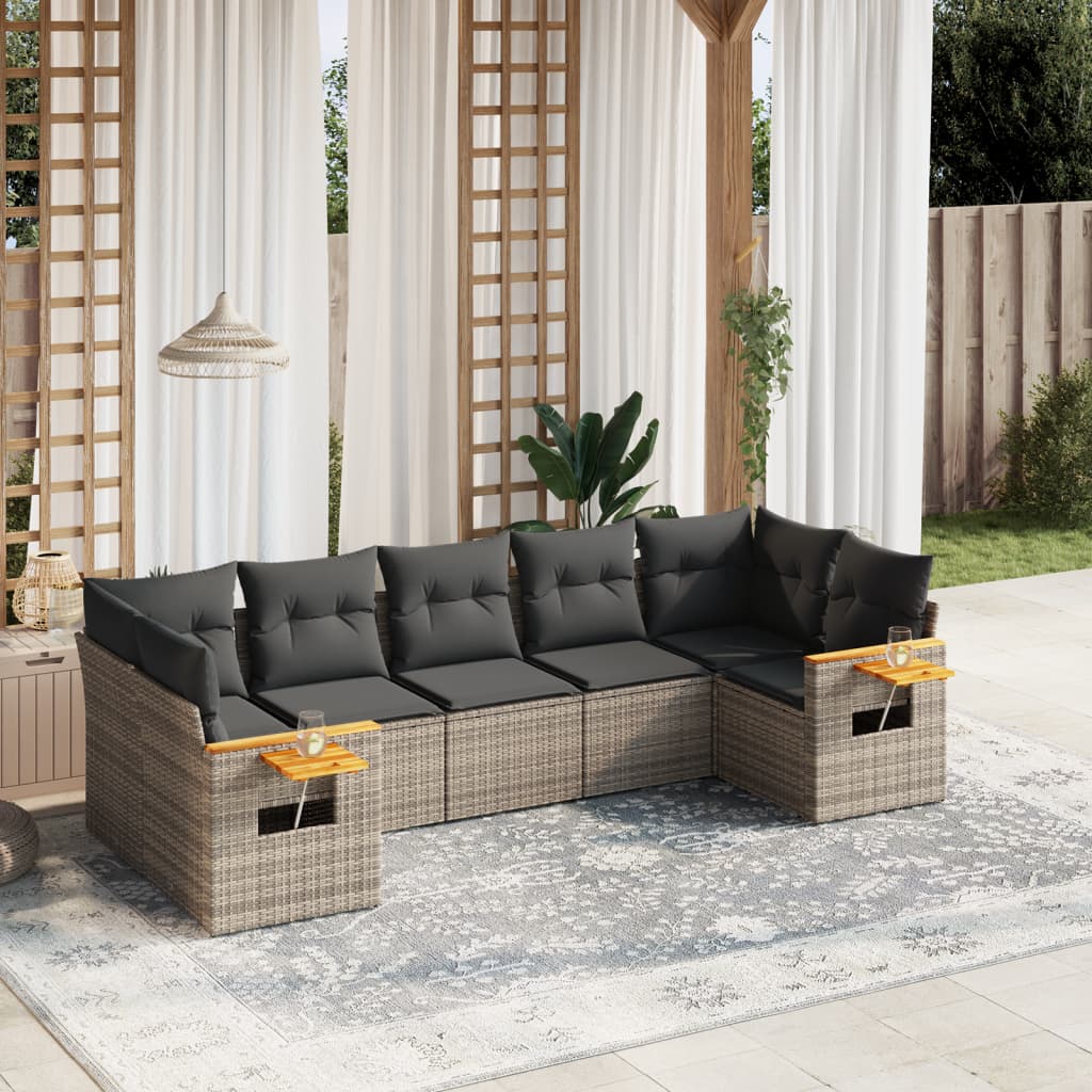 vidaXL 7-tlg. Garten-Sofagarnitur mit Kissen Grau Poly Rattan