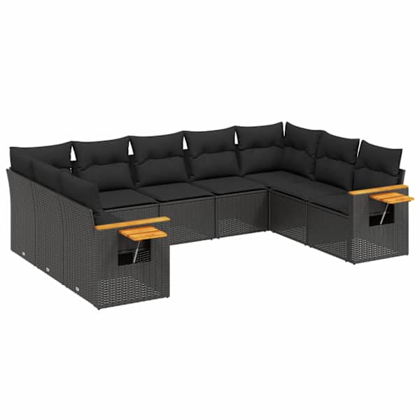 vidaXL 9-osaline aiadiivani komplekt patjadega, must, pol&uuml;rotang