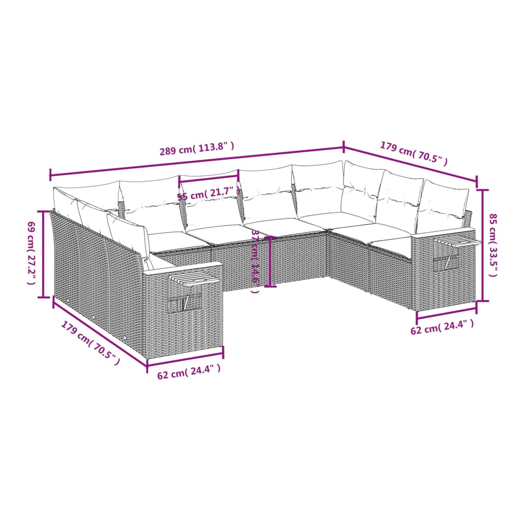 vidaXL 9-delige Loungeset met kussens poly rattan zwart afbeelding