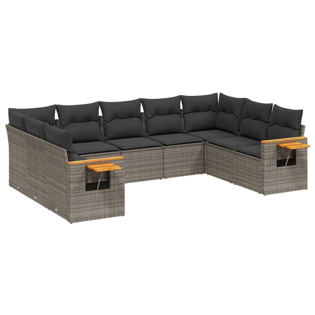 Thumbnail - vidaXL 9-tlg. Garten-Sofagarnitur mit Kissen Grau Poly Rattan