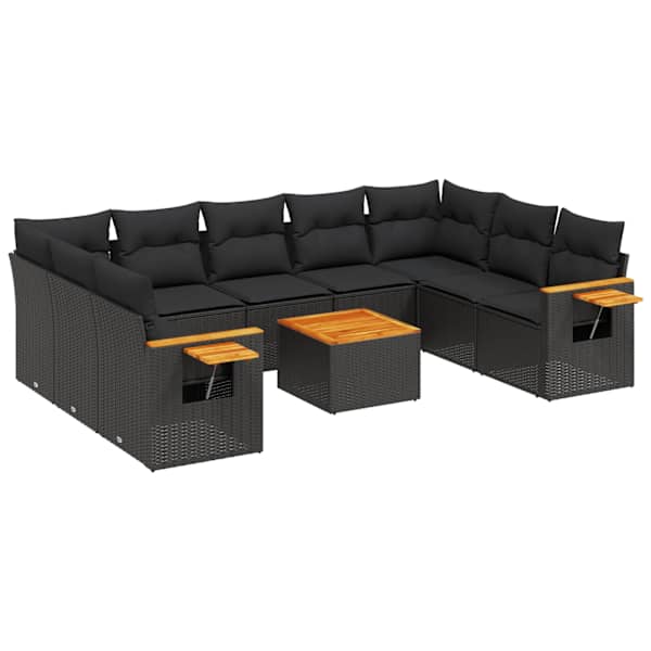 vidaXL 10-osaline aiadiivani komplekt patjadega, must, pol&uuml;rotang