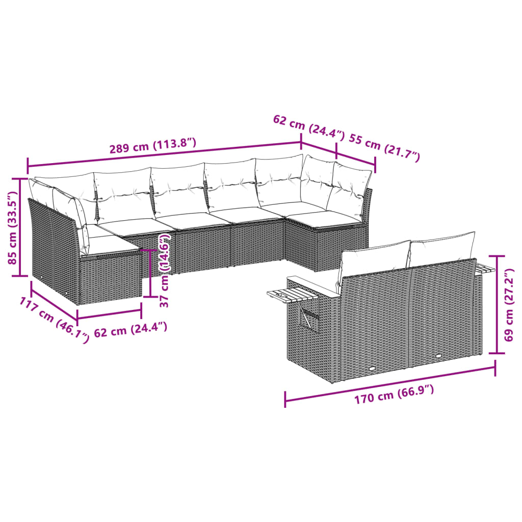 vidaXL 9-delige Loungeset met kussens poly rattan zwart afbeelding