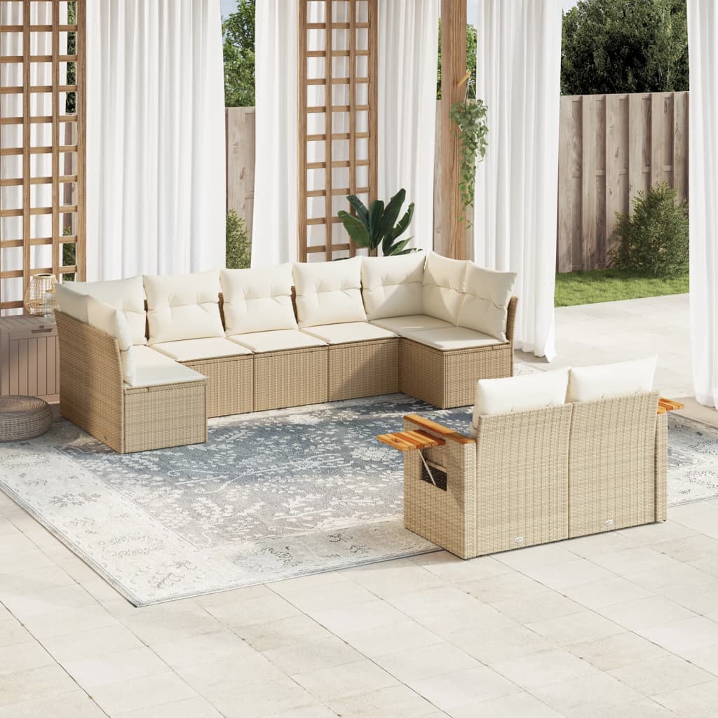 vidaXL 9-tlg. Garten-Sofagarnitur mit Kissen Beige Poly Rattan