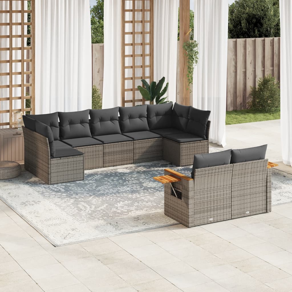 vidaXL 9-tlg. Garten-Sofagarnitur mit Kissen Grau Poly Rattan