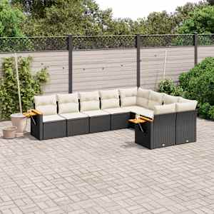 Vrtna sedežna garnitura 9-delna z blazinami črn poli ratan