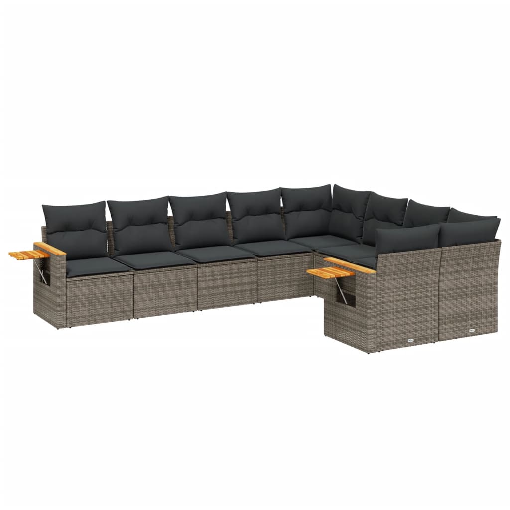 Thumbnail - vidaXL 9-tlg. Garten-Sofagarnitur mit Kissen Grau Poly Rattan