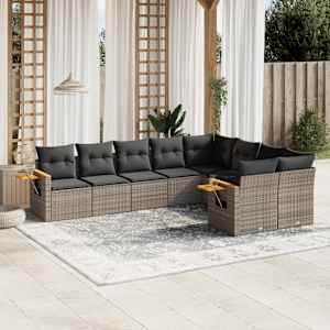 Vrtna sedežna garnitura 9-delna z blazinami siv poli ratan