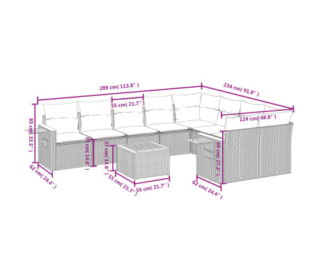 vidaXL 10-tlg. Garten-Sofagarnitur mit Kissen Beige Poly Rattan