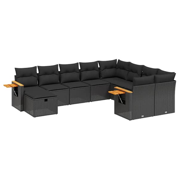 vidaXL 10-osaline aiadiivani komplekt patjadega, must, pol&uuml;rotang