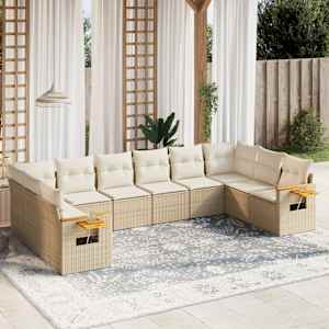 Vrtna sedežna garnitura 10-delna z blazinami bež poli ratan