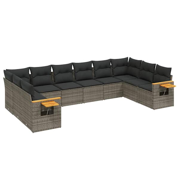 vidaXL 10-osaline aiadiivani komplekt patjadega, hall, pol&uuml;rotang