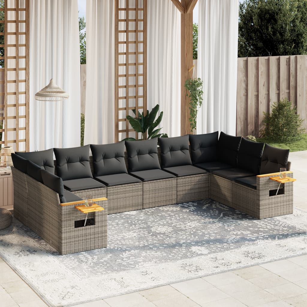 vidaXL 10-tlg. Garten-Sofagarnitur mit Kissen Grau Poly Rattan