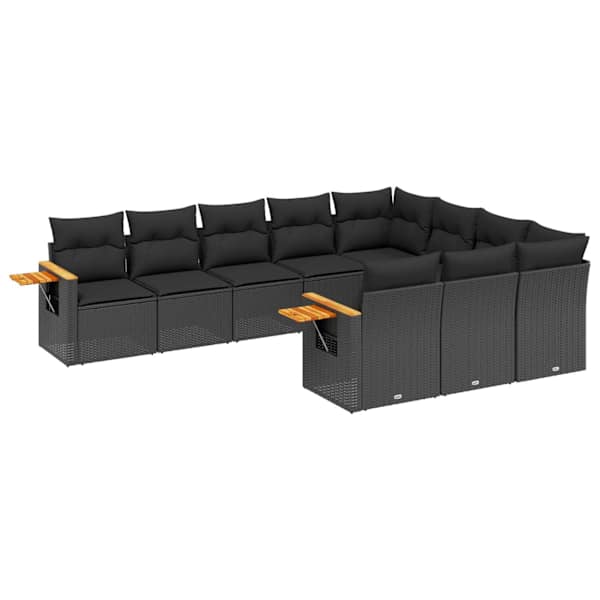vidaXL 10-osaline aiadiivani komplekt patjadega, must, pol&uuml;rotang