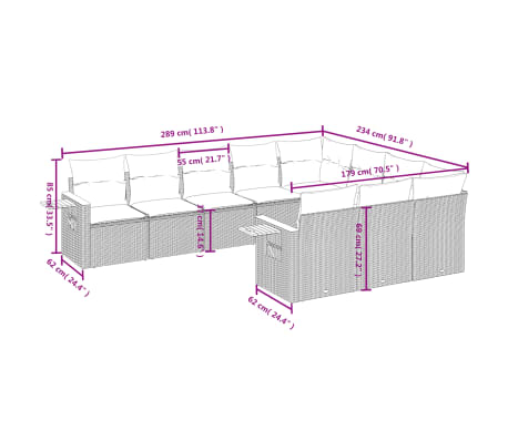 vidaXL Salon de jardin avec coussins 10 pcs gris résine tressée