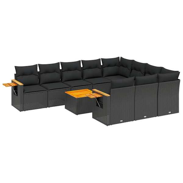 vidaXL 11-osaline aiadiivani komplekt patjadega, must, pol&uuml;rotang