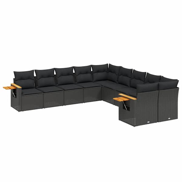 vidaXL 10-osaline aiadiivani komplekt patjadega, must, pol&uuml;rotang