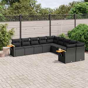 Vrtna sedežna garnitura 10-delna z blazinami črn poli ratan