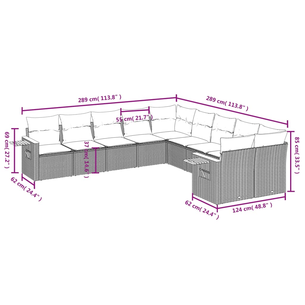 Thumbnail - vidaXL 10-tlg. Garten-Sofagarnitur mit Kissen Grau Poly Rattan