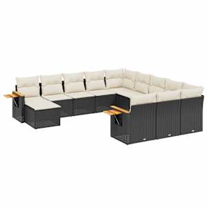 vidaXL 11-osaline aiadiivani komplekt patjadega, must, pol&uuml;rotang