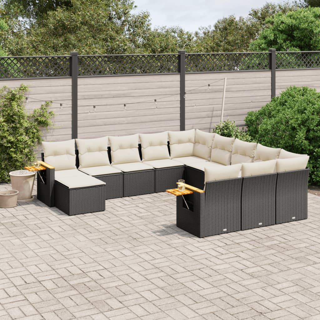 vidaXL 11-tlg. Garten-Sofagarnitur mit Kissen Schwarz Poly Rattan