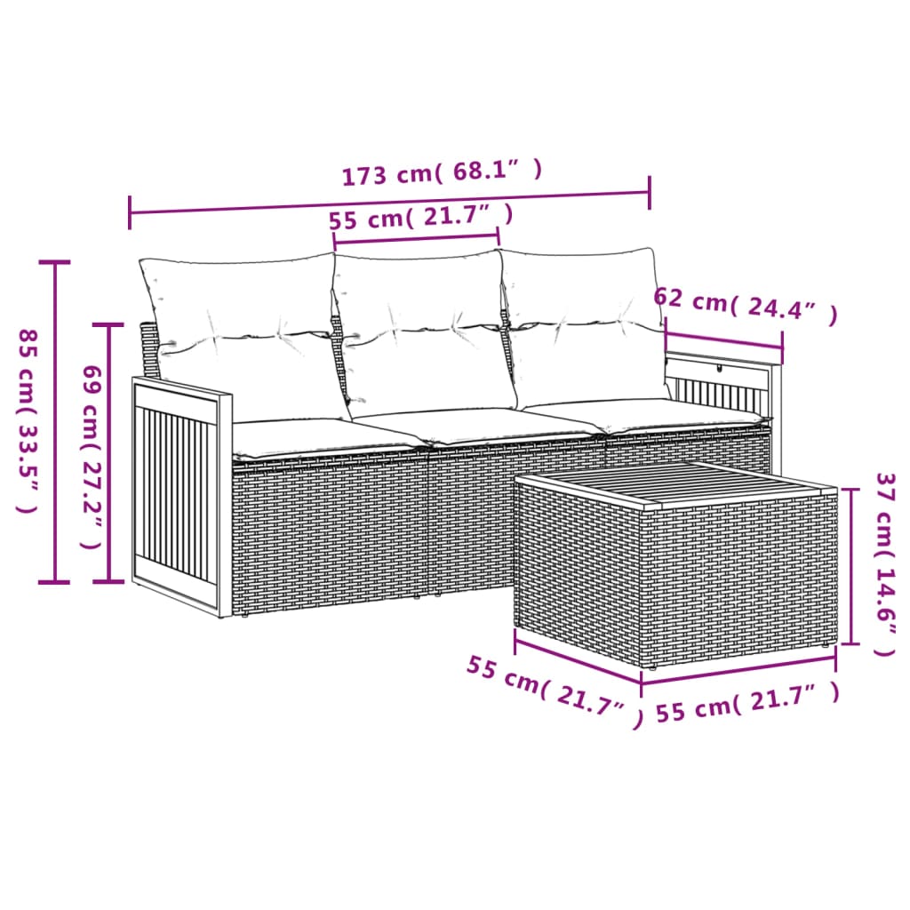 Set canapele de grădină, 4 piese, cu perne, bej, poliratan 3259847 - imagine 3