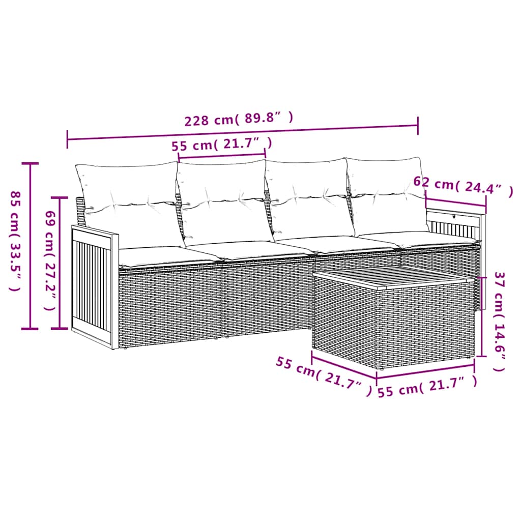 Set mobilier de grădină cu perne, 5 piese, negru, poliratan 3259858 - imagine 3