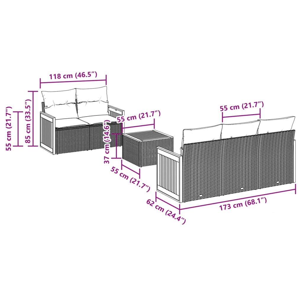 Set mobilier grădină cu perne, 6 piese, gri, poliratan 3259869 - imagine 3