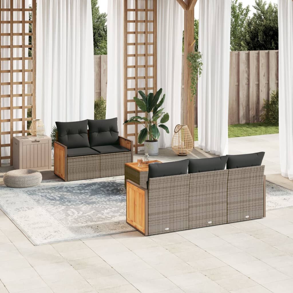 vidaXL 6-tlg. Garten-Sofagarnitur mit Kissen Grau Poly Rattan