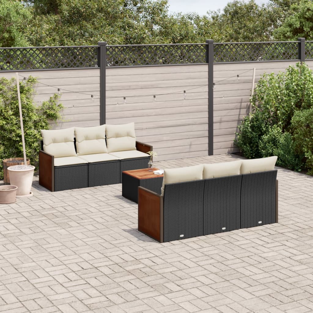 vidaXL 7-tlg. Garten-Sofagarnitur mit Kissen Schwarz Poly Rattan