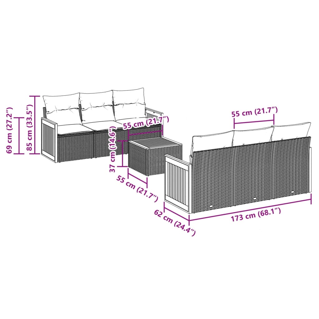 vidaXL 7-delige Loungeset met kussens poly rattan beige afbeelding