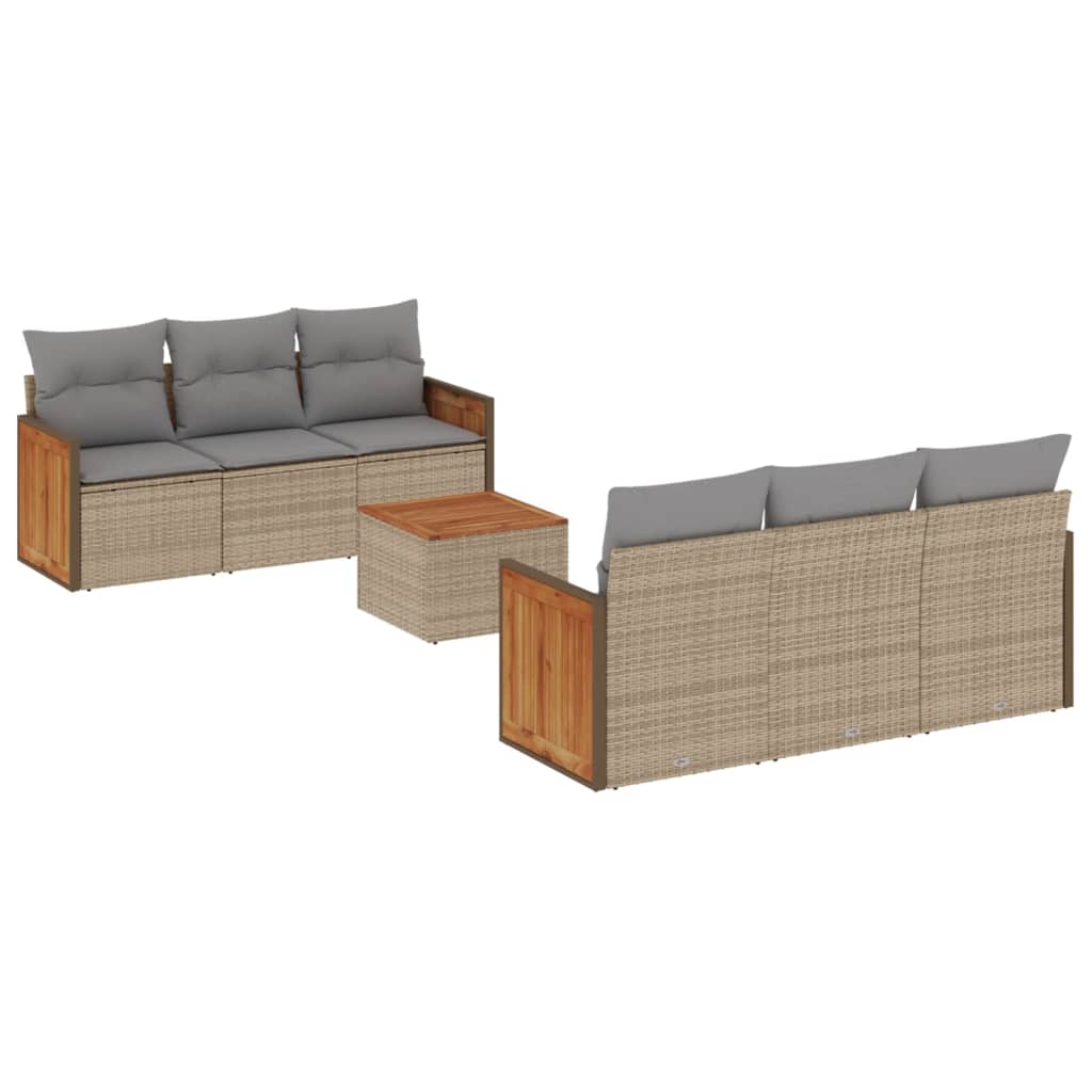 Thumbnail - vidaXL 7-tlg. Garten-Sofagarnitur mit Kissen Beige Poly Rattan