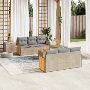 Vrtna sedežna garnitura 7-delna z blazinami bež poli ratan