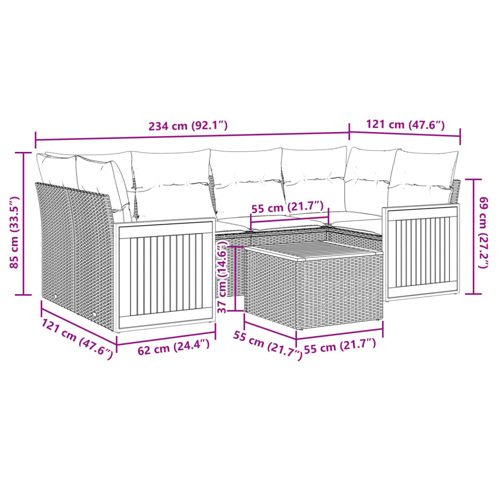 vidaXL 7-delige Loungeset met kussens poly rattan zwart afbeelding