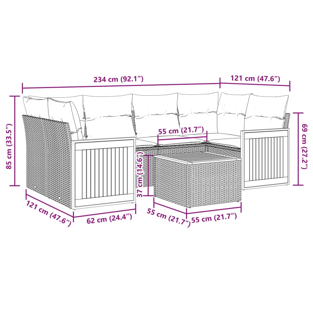 vidaXL 7-delige Loungeset met kussens poly rattan beige afbeelding