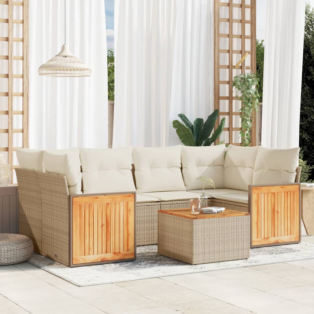 vidaXL 7-tlg. Garten-Sofagarnitur mit Kissen Beige Poly Rattan