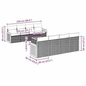 9dílná zahradní sedací souprava s poduškami černá polyratan - obrázek 3
