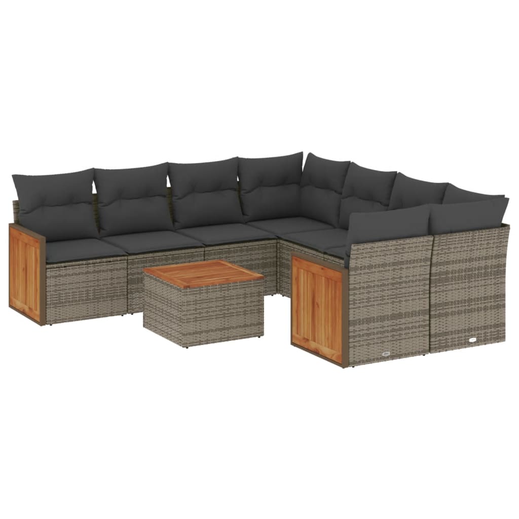 Thumbnail - vidaXL 9-tlg. Garten-Sofagarnitur mit Kissen Grau Poly Rattan
